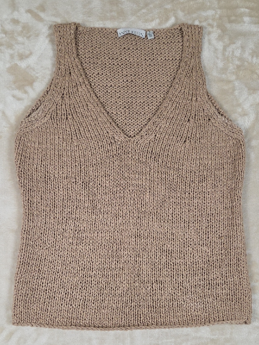 Anne Klein Beige Knit V-Neck Tank Top